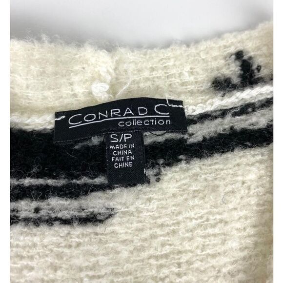 Conrad C Collection Sleeveless Print Wool Duster Womens Small Black White AZ0326 - Picture 4 of 7